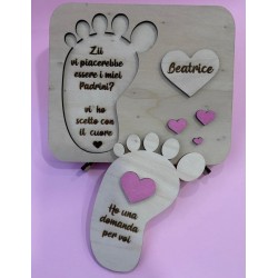 Piedino in legno “Vuoi essere il mio padrino o madrina?