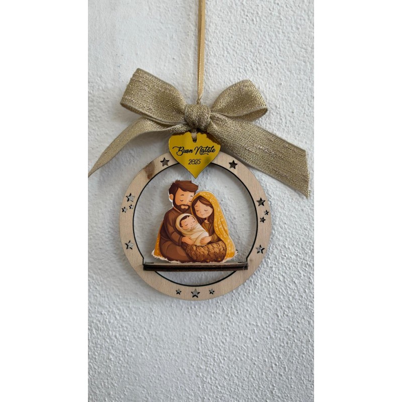 Pallina Natività in Legno – Decorazione Natalizia Artigianale e Significativa